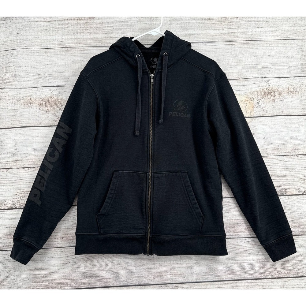 Pelican Full Zip Hoodie Mens Medium Black Logo Sleeve Cotton Blend Sweatshirt